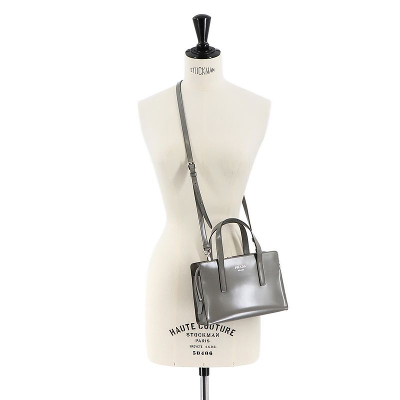 Exhibited Prada Re-edition 1995 2way Hand Shoulder Bag Leather Gray 1ba357