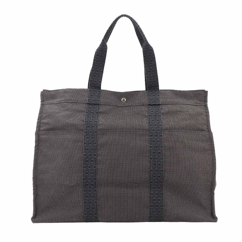 Exhibited Hermes Herline Tote TGM Bag Canvas Gray Silver Hardware Herline Tote