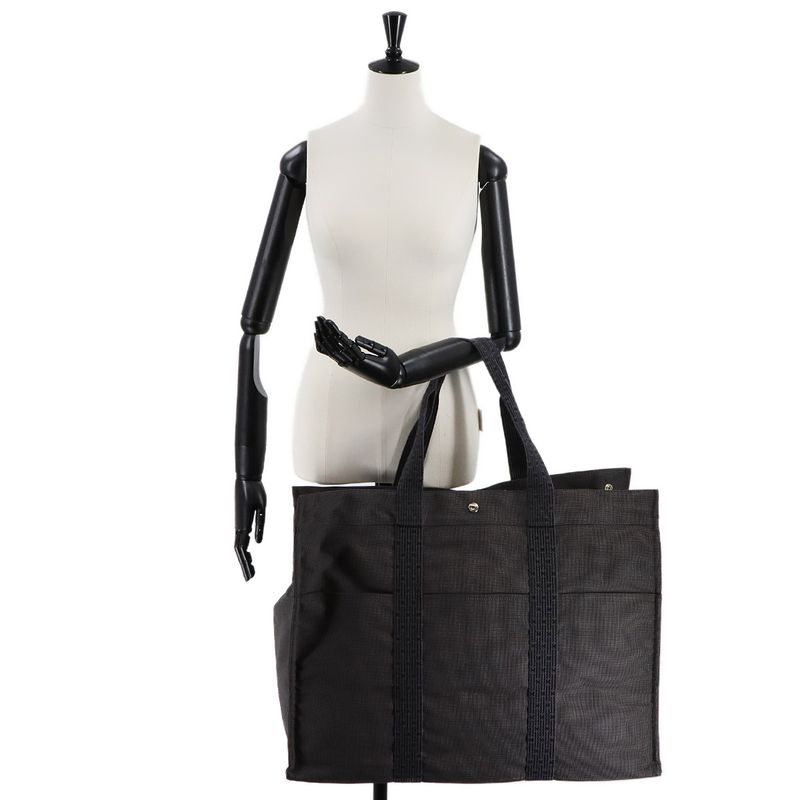 Exhibited Hermes Herline Tote TGM Bag Canvas Gray Silver Hardware Herline Tote