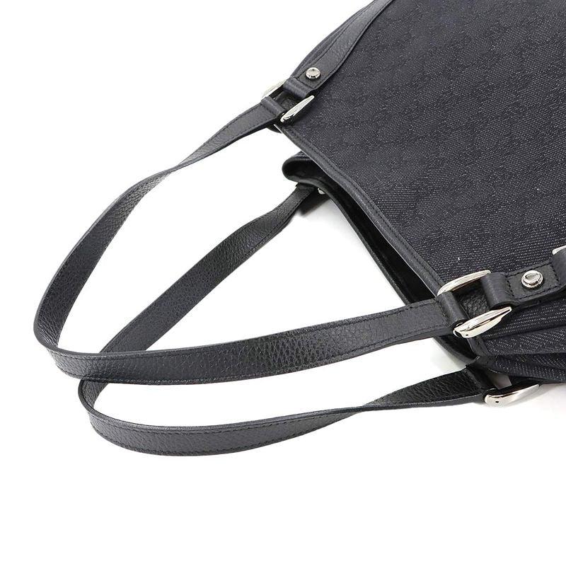 Gucci GG Denim Tote Bag Leather Black 293578 Silver Hardware Tote Bag 90299678