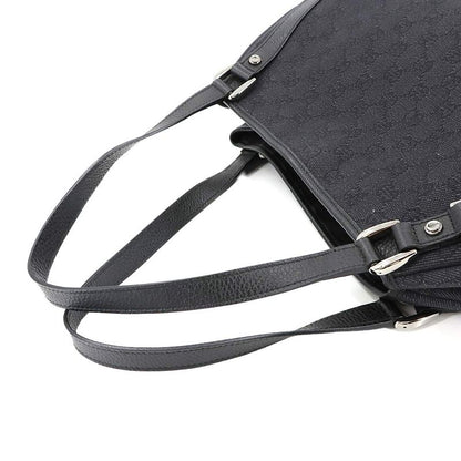 Gucci GG Denim Tote Bag Leather Black 293578 Silver Hardware Tote Bag 90299678