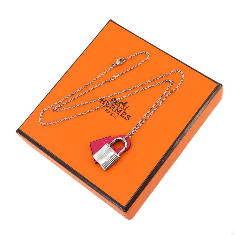 Exhibit Hermes Eau Kelly PM Necklace Swift Silver Rose Mexico Cadenas Motif