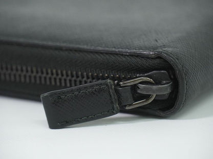 Authentic Prada Saffiano Leather Zip Around Long Wallet Long Wallet Black