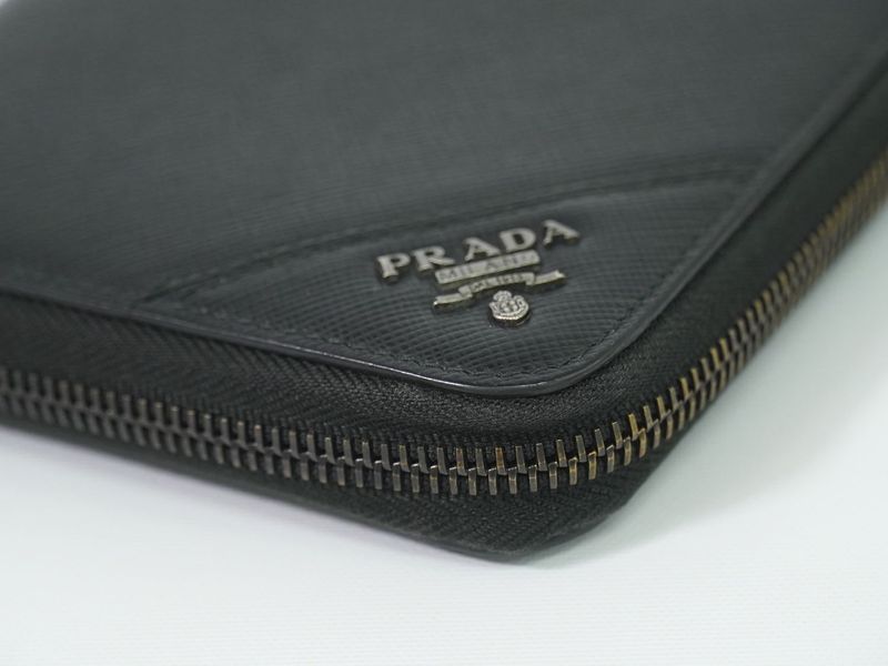 Authentic Prada Saffiano Leather Zip Around Long Wallet Long Wallet Black