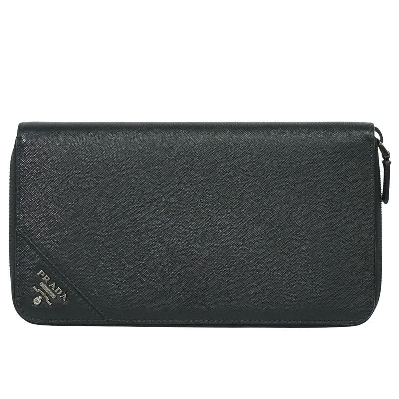 Authentic Prada Saffiano Leather Zip Around Long Wallet Long Wallet Black