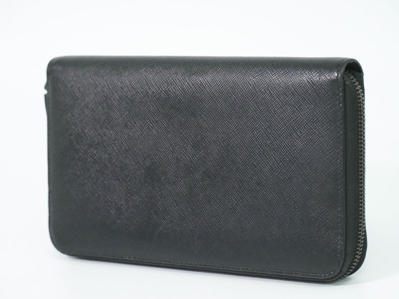 Authentic Prada Saffiano Leather Zip Around Long Wallet Long Wallet Black