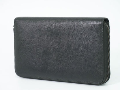 Authentic Prada Saffiano Leather Zip Around Long Wallet Long Wallet Black