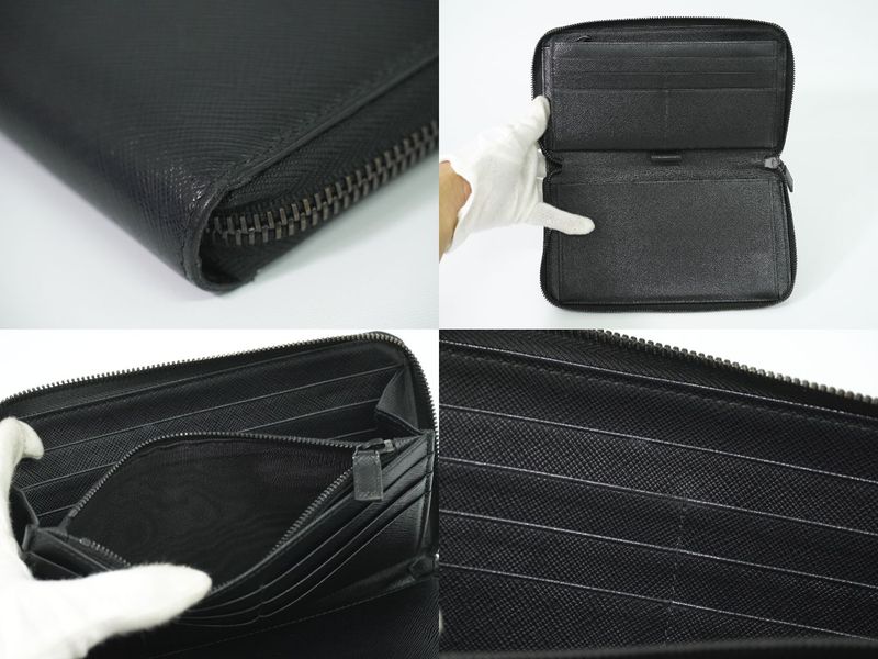 Authentic Prada Saffiano Leather Zip Around Long Wallet Long Wallet Black
