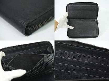 Authentic Prada Saffiano Leather Zip Around Long Wallet Long Wallet Black