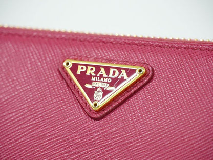 Authentic Prada Leather Round Zipper Long Wallet Long Wallet Pink Wallet