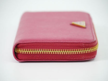 Authentic Prada Leather Round Zipper Long Wallet Long Wallet Pink Wallet