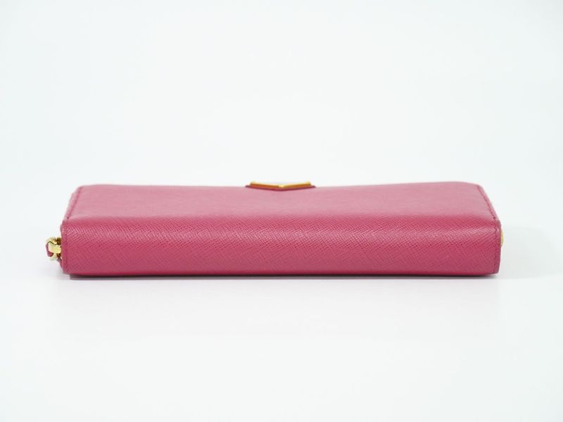 Authentic Prada Leather Round Zipper Long Wallet Long Wallet Pink Wallet