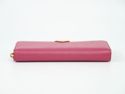 Authentic Prada Leather Round Zipper Long Wallet Long Wallet Pink Wallet