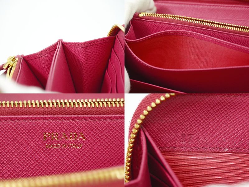 Authentic Prada Leather Round Zipper Long Wallet Long Wallet Pink Wallet