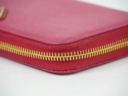 Authentic Prada Leather Round Zipper Long Wallet Long Wallet Pink Wallet