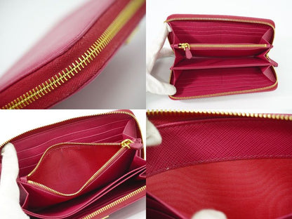 Authentic Prada Leather Round Zipper Long Wallet Long Wallet Pink Wallet