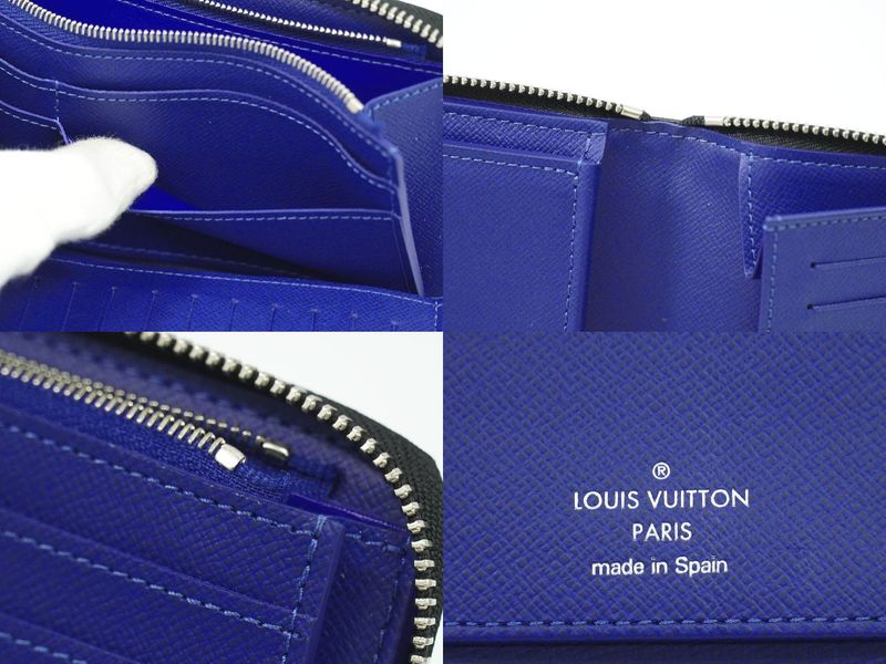 Authentic Louis Vuitton LV Zippy Wallet Vertical Taiga Llama Long Wallet Cobalt