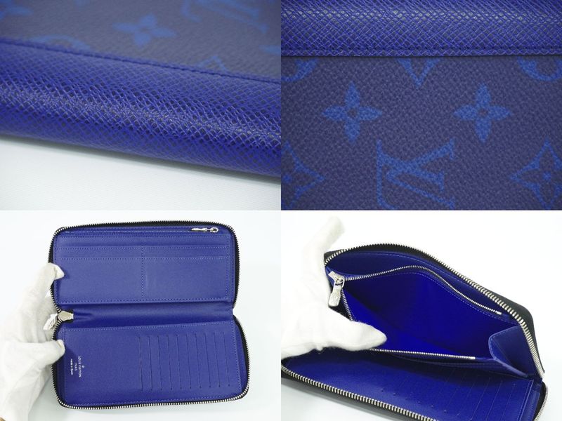 Authentic Louis Vuitton LV Zippy Wallet Vertical Taiga Llama Long Wallet Cobalt