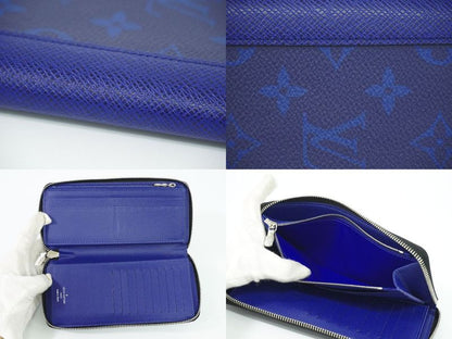Authentic Louis Vuitton LV Zippy Wallet Vertical Taiga Llama Long Wallet Cobalt