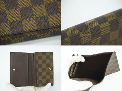 Authentic Louis Vuitton LV Portefeuille Trésor Damier Ebène Fold Wallet Brown