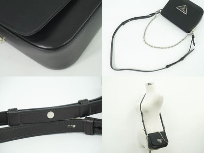 Authentic Prada Nylon Leather 2WAY Shoulder Bag Pochette Leather Black Bag