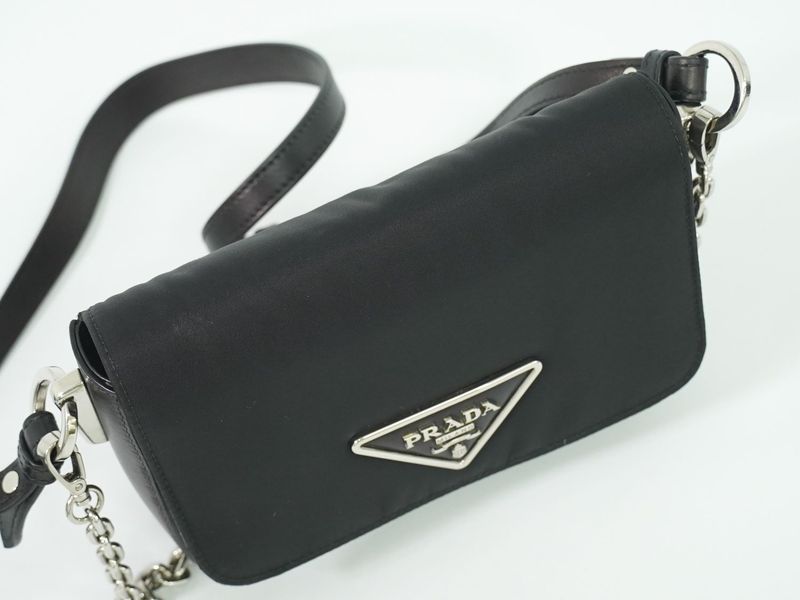 Authentic Prada Nylon Leather 2WAY Shoulder Bag Pochette Leather Black Bag