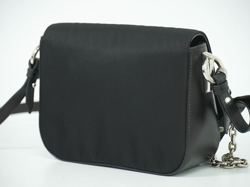 Authentic Prada Nylon Leather 2WAY Shoulder Bag Pochette Leather Black Bag