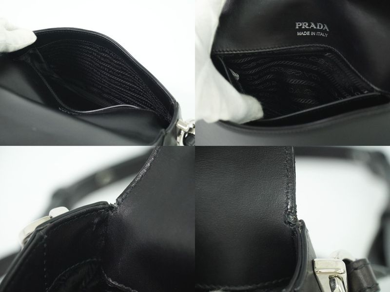 Authentic Prada Nylon Leather 2WAY Shoulder Bag Pochette Leather Black Bag
