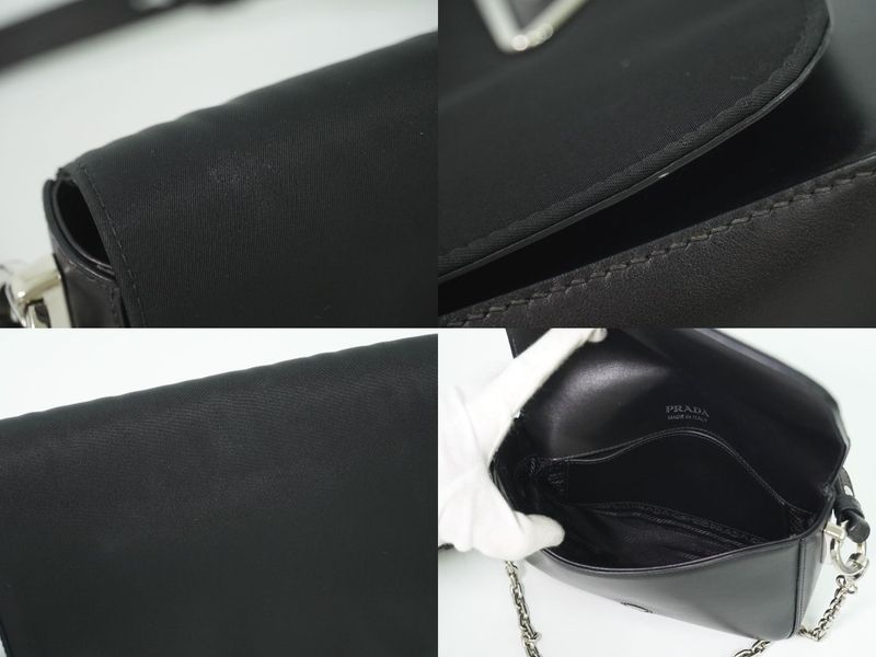 Authentic Prada Nylon Leather 2WAY Shoulder Bag Pochette Leather Black Bag