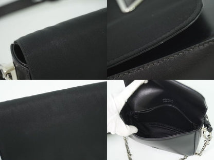 Authentic Prada Nylon Leather 2WAY Shoulder Bag Pochette Leather Black Bag