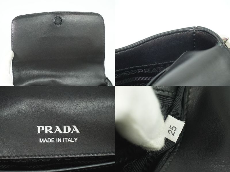 Authentic Prada Nylon Leather 2WAY Shoulder Bag Pochette Leather Black Bag