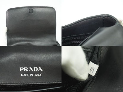 Authentic Prada Nylon Leather 2WAY Shoulder Bag Pochette Leather Black Bag