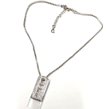 Dior Logo Plate Necklace With Rhinestone Silver