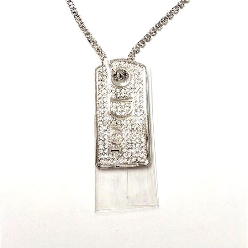 Dior Logo Plate Necklace With Rhinestone Silver
