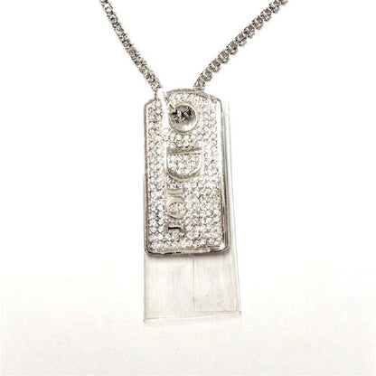 Dior Logo Plate Necklace With Rhinestone Silver