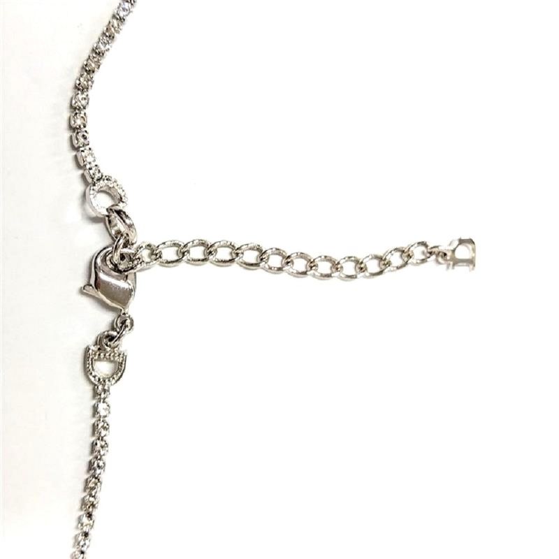 Dior Logo Plate Necklace With Rhinestone Silver