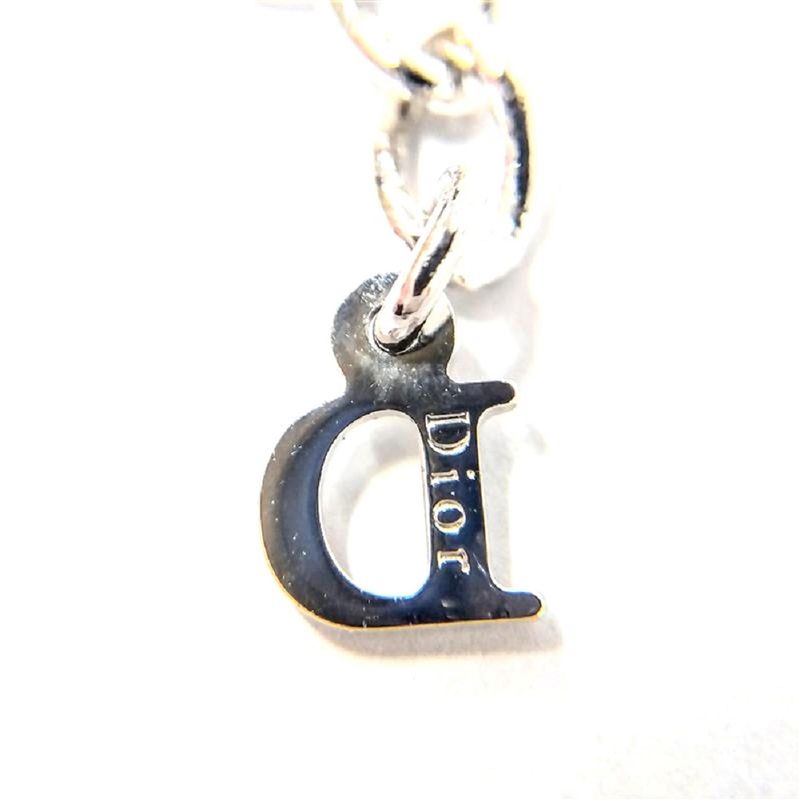 Dior Logo Plate Necklace With Rhinestone Silver