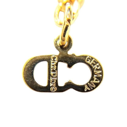 Christian DIOR Ribbon Heart Necklace With Rhinestones Gold