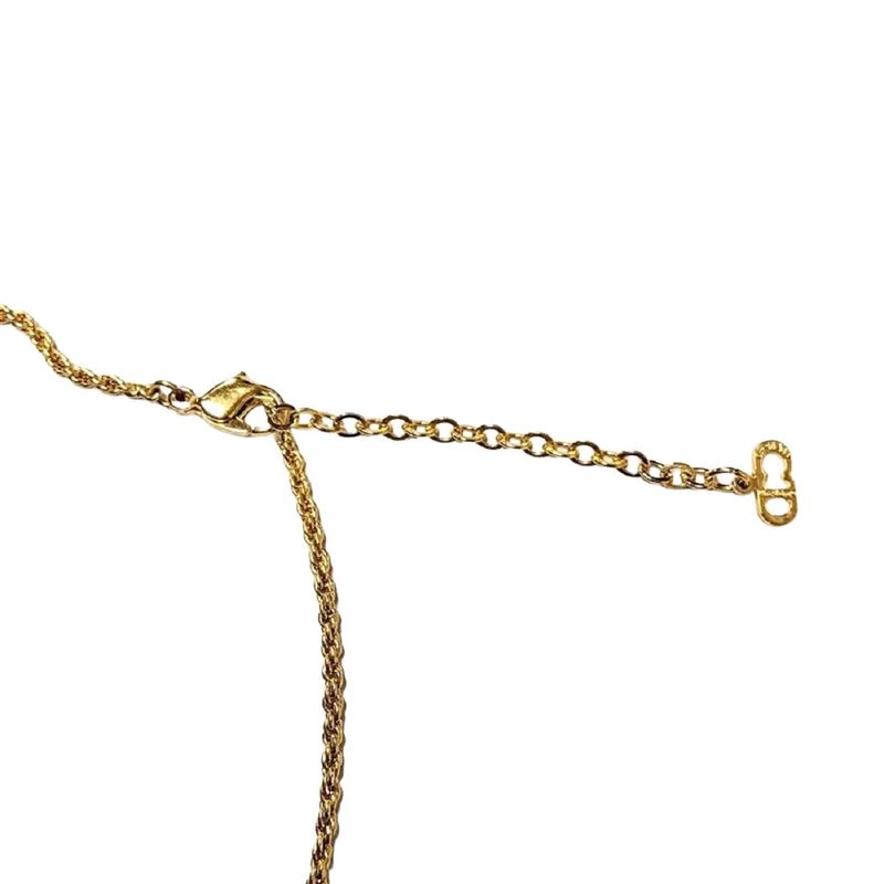 Christian DIOR Ribbon Heart Necklace With Rhinestones Gold