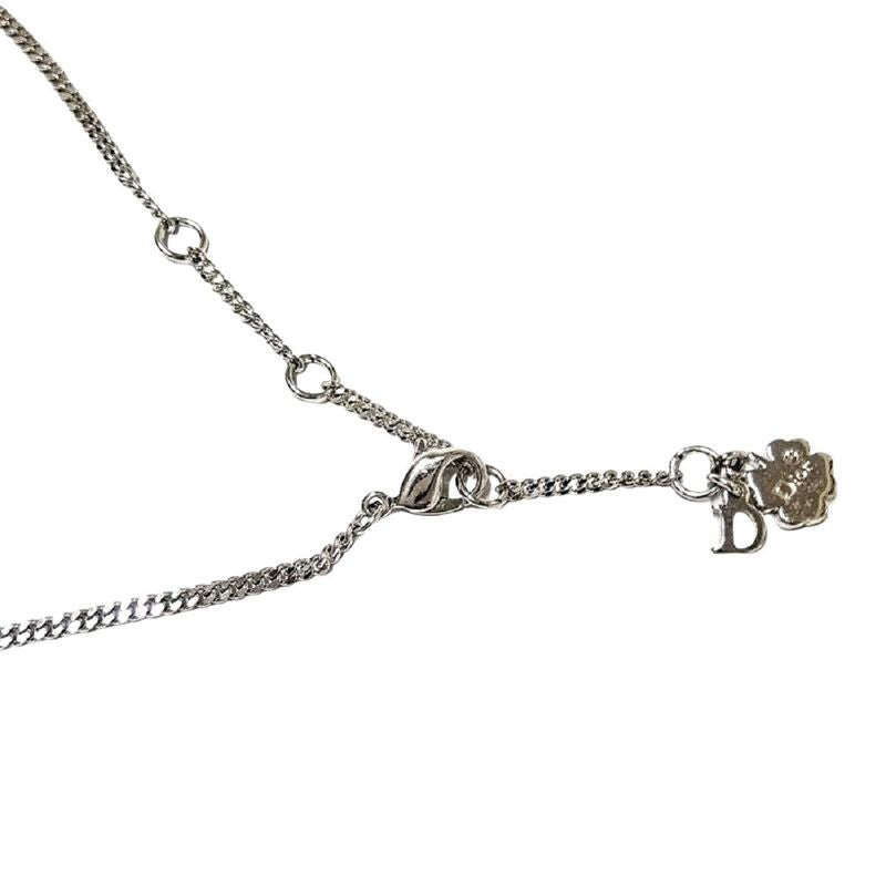 Dior Heart Logo Rhinestone Necklace Rhinestone G Silver