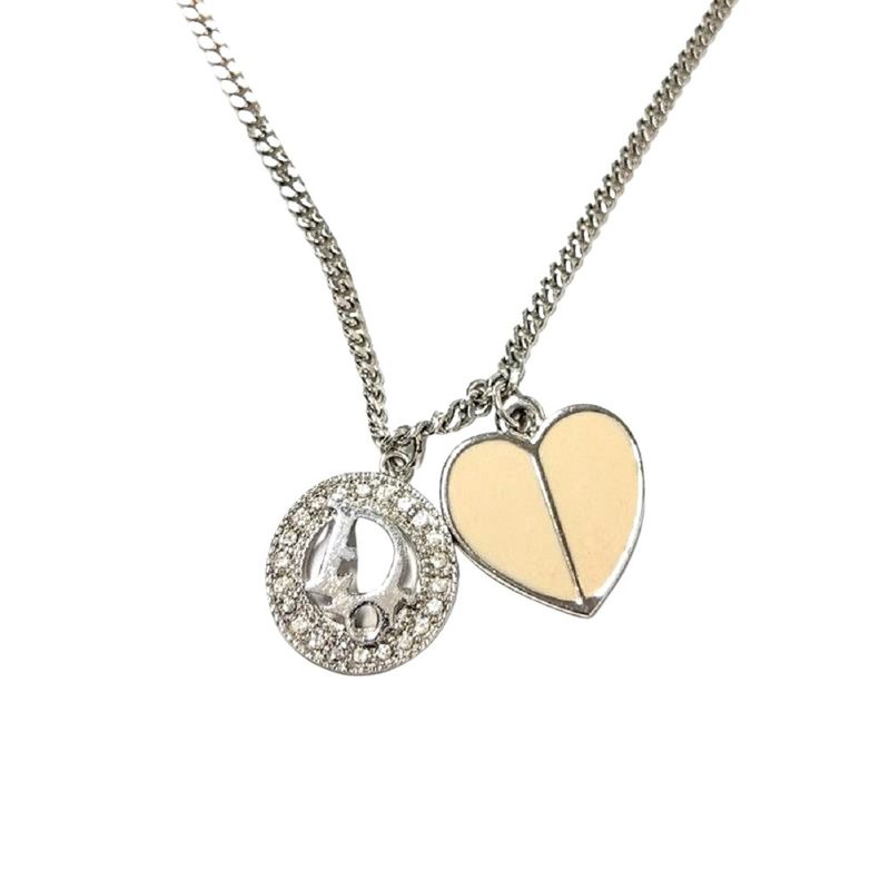 Dior Heart Logo Rhinestone Necklace Rhinestone G Silver