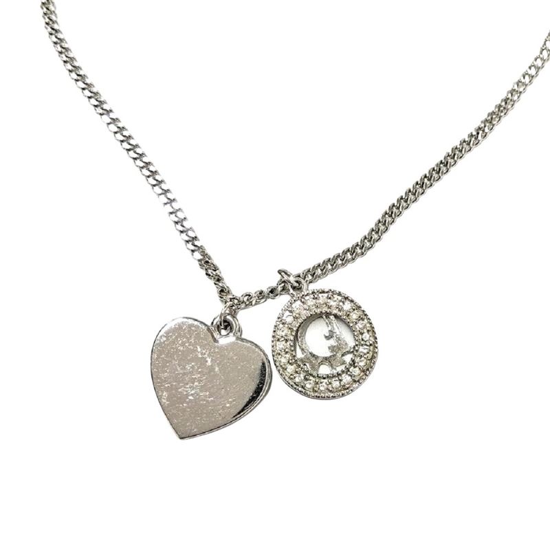 Dior Heart Logo Rhinestone Necklace Rhinestone G Silver