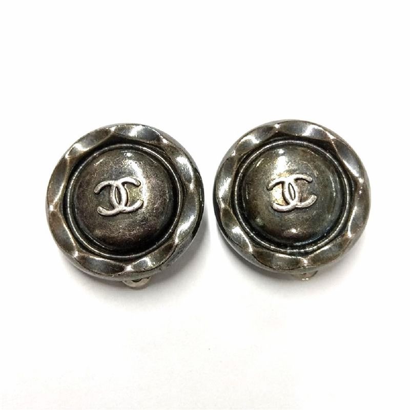 Chanel Coco Mark Clip-on Vintage Earrings Metal G Silver