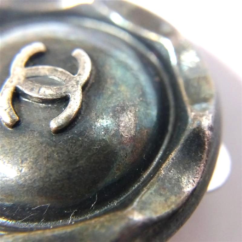 Chanel Coco Mark Clip-on Vintage Earrings Metal G Silver