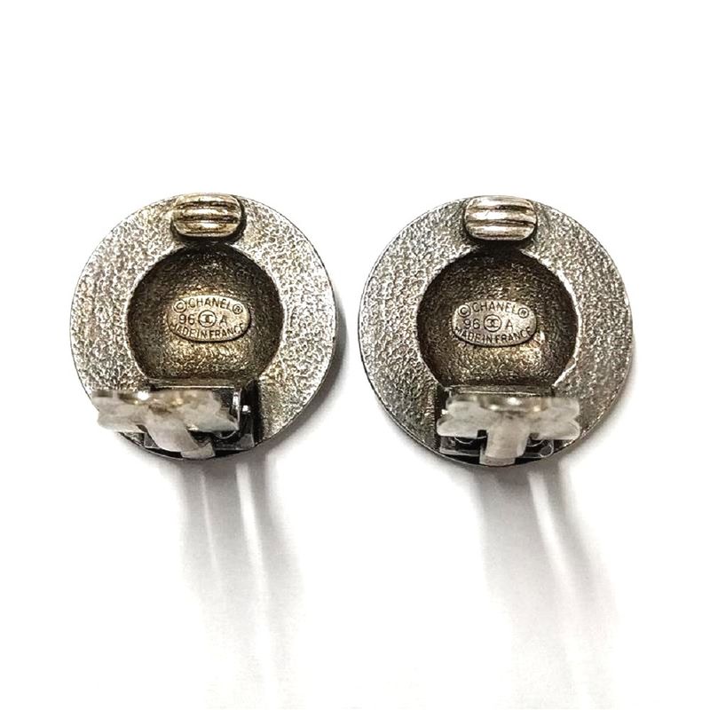 Chanel Coco Mark Clip-on Vintage Earrings Metal G Silver
