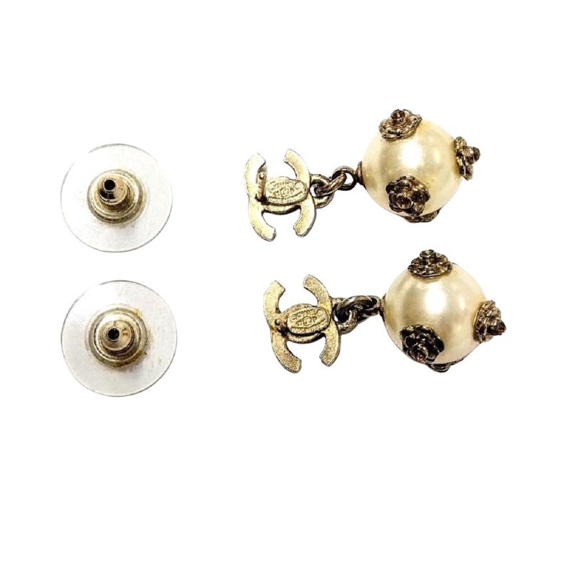 Chanel Coco Mark Camellia Earrings Faux Pearl G Gold Hardware