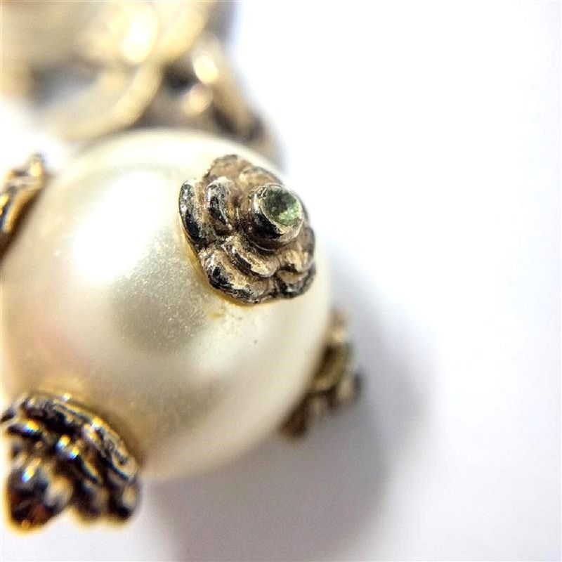 Chanel Coco Mark Camellia Earrings Faux Pearl G Gold Hardware