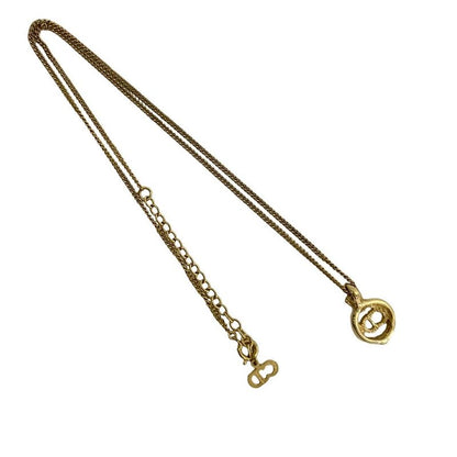 Christian Dior CD Logo Motif Chain Necklace Pendant Accessory Gold 125-6