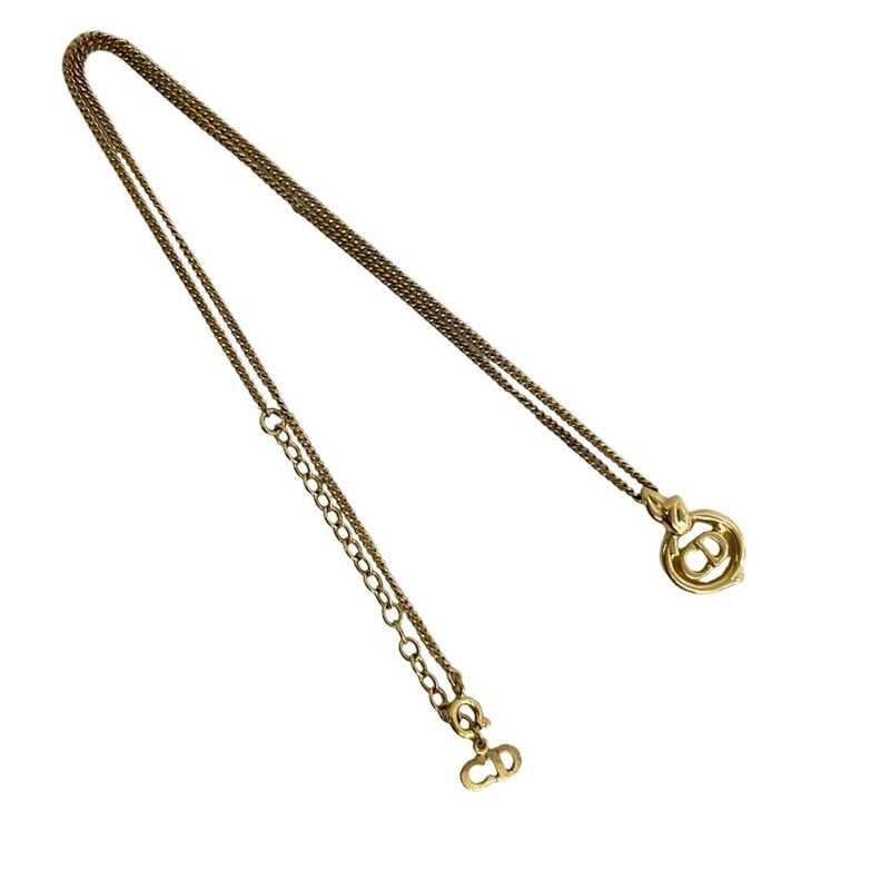 Christian Dior CD Logo Motif Chain Necklace Pendant Accessory Gold 125-6