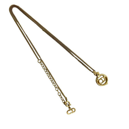 Christian Dior CD Logo Motif Chain Necklace Pendant Accessory Gold 125-6